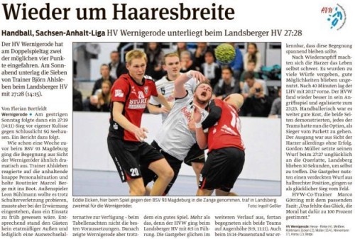 Volksstimme Bericht zum Spiel der 1. Mannschaft in Landsberg